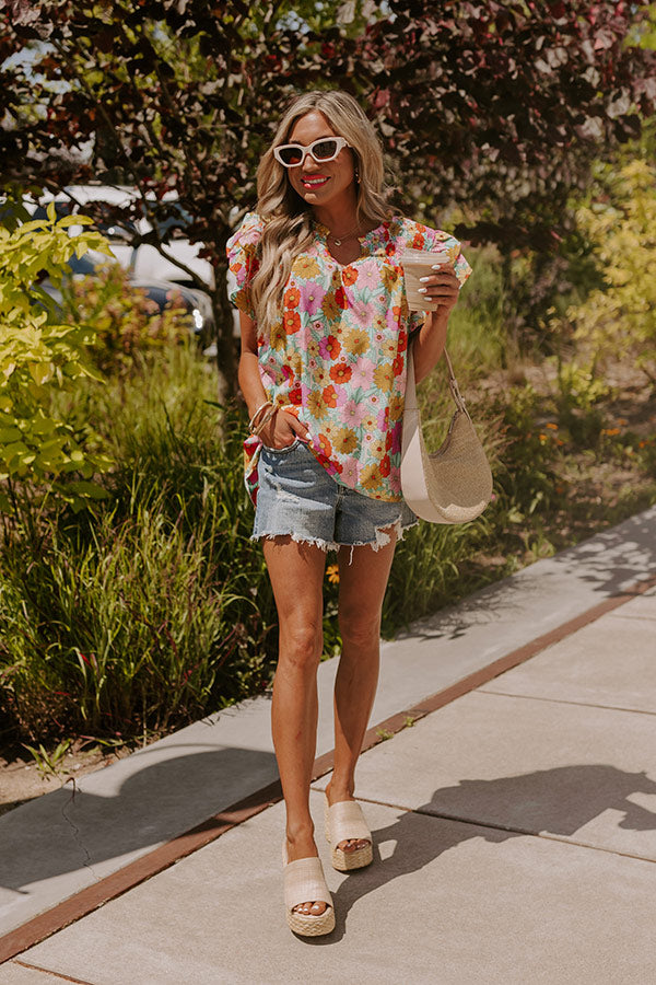 Ultimate Floral Elegance Shift Top in Violet