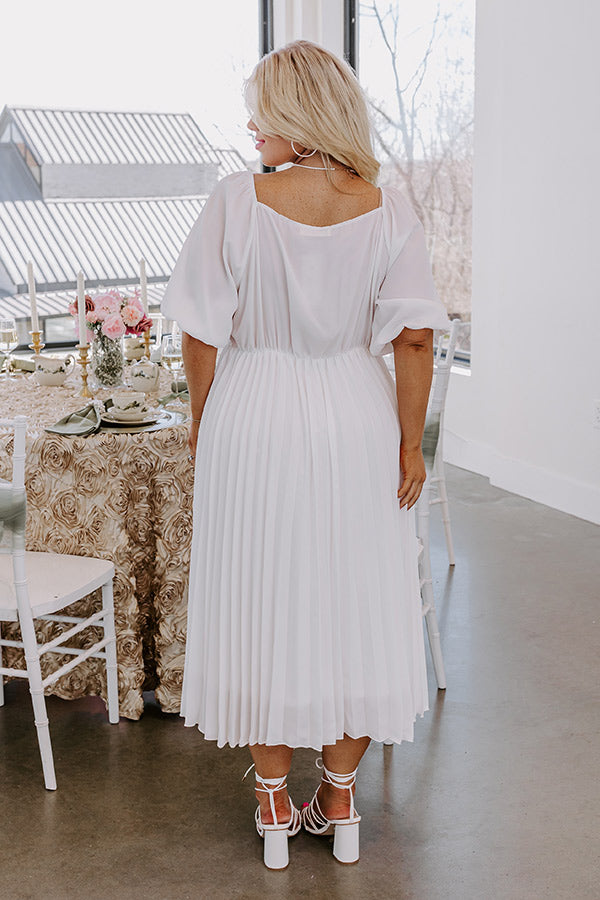 Elegant Romance Pleated Midi Dress - Premium White Chiffon