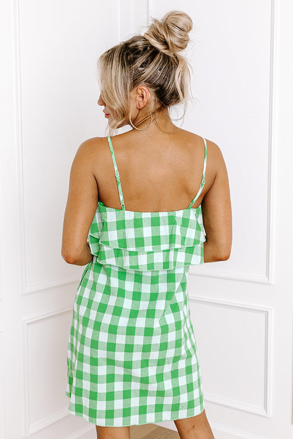 Premium Lime Gingham Mini Dress for Summer Escapes