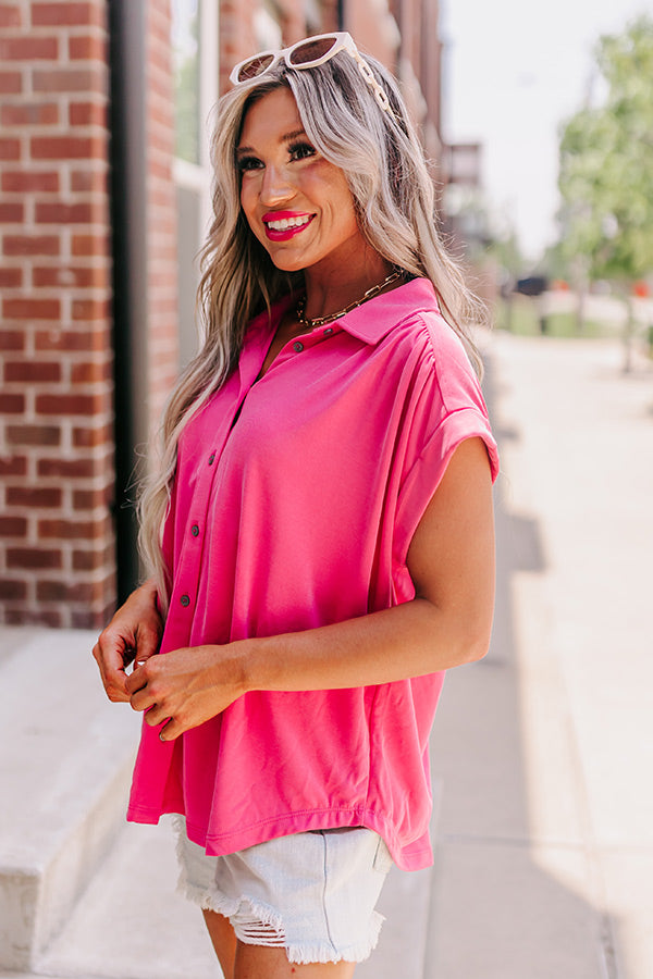 Premium Casual Button-Up Top - Trendy Pink