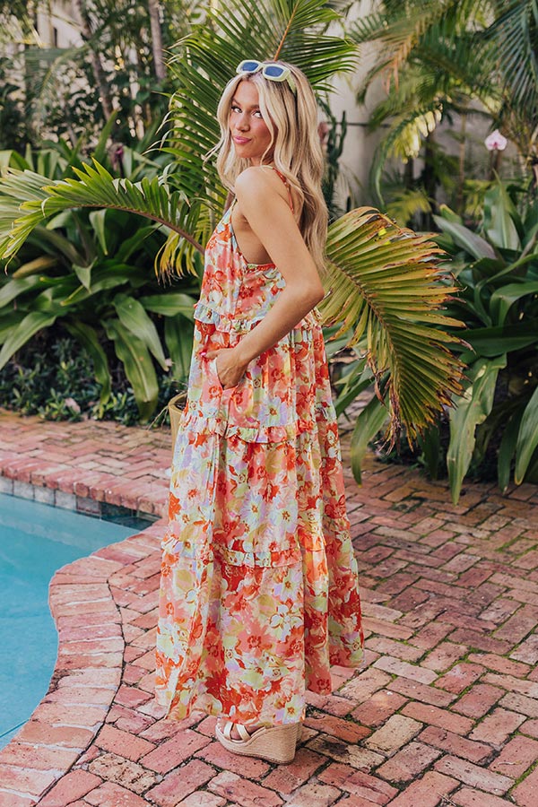 Premium Tropical Shoreline Ruffle Maxi Dress