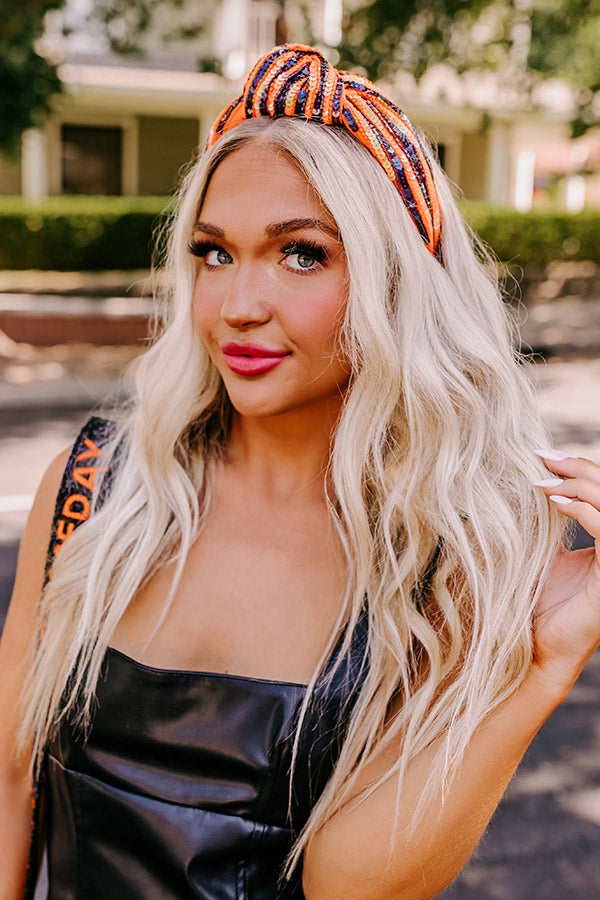 Ultimate Game Day Sequin Headband - Orange & Navy Striped Style