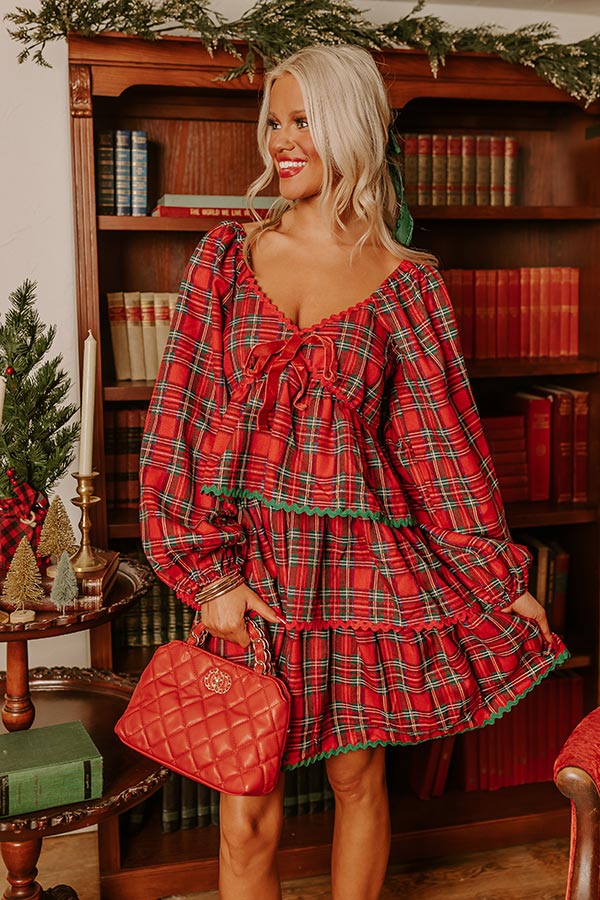 Premium Velvet Accent Plaid Mini Dress