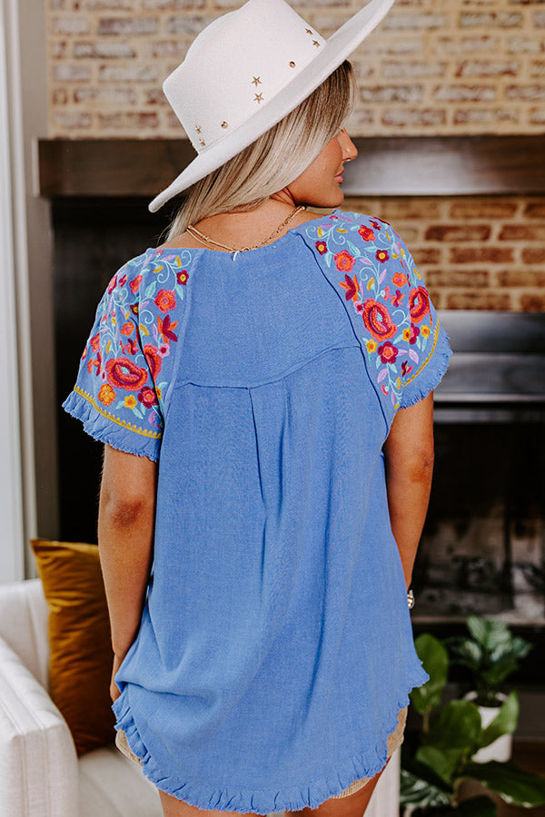 Premium Airy Blue Embroidered Top - Embrace the Sun