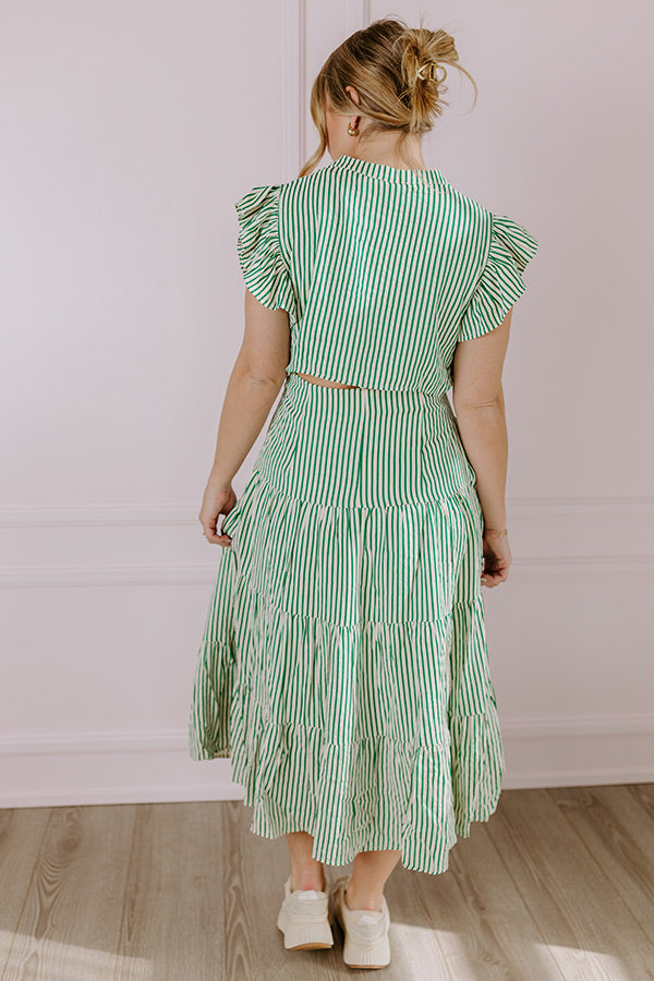 Premium Emerald Stripe Midi Dress for Effortless Style