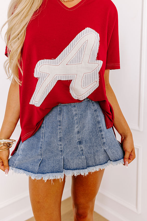 Premium Letter Patch Tee - Ultimate Crimson Style