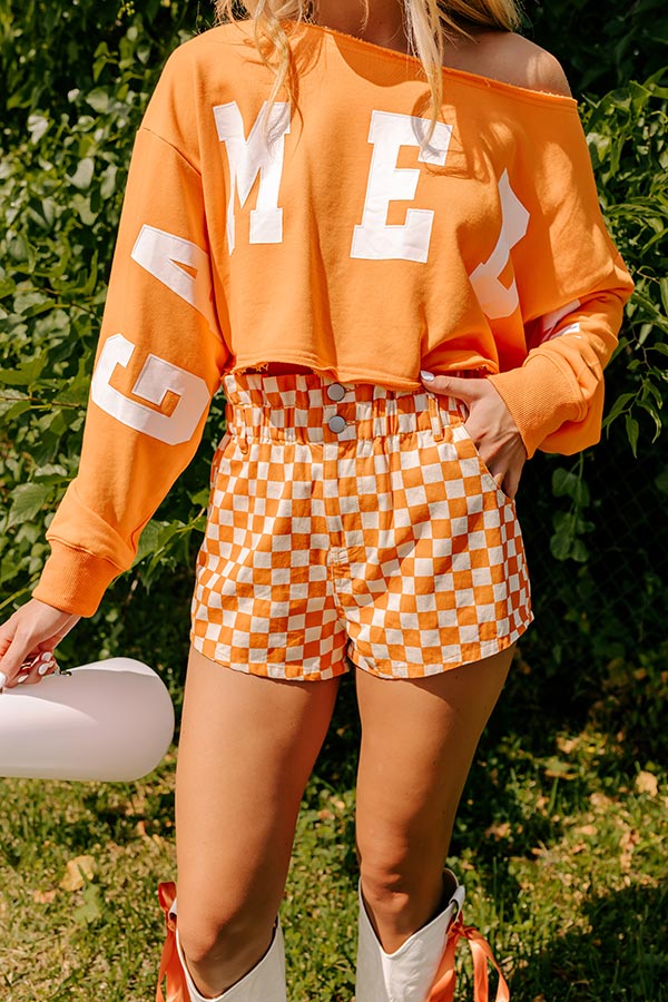 Premium High Waist Checkered Shorts - Vibrant Orange Style