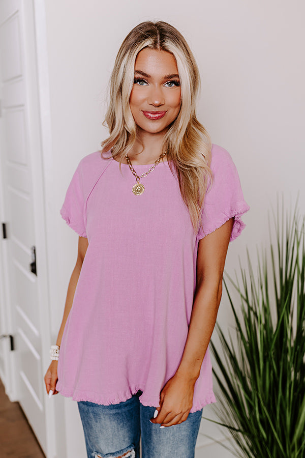 Premium Violet Open Book Frayed Shift Top - Ultimate Casual Style