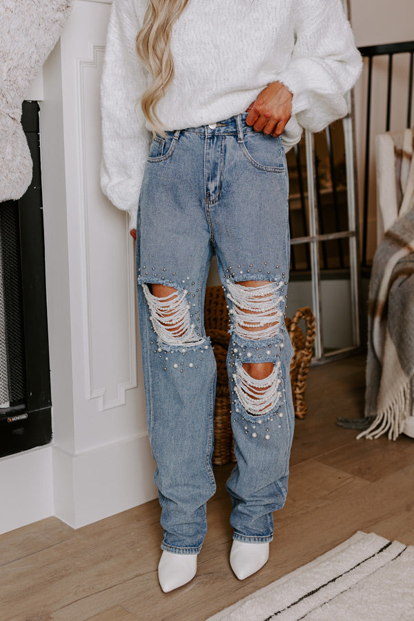 Premium High Waist Embellished Straight Leg Jean - Ultimate Denim Upgrade