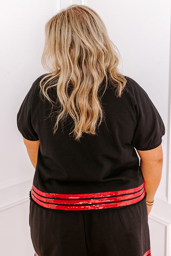 Ultimate Game Day Glam Embroidered Top - Black Curves Edition