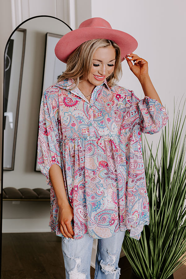 Premium Viva La Travel Paisley Tunic - Soft Pink