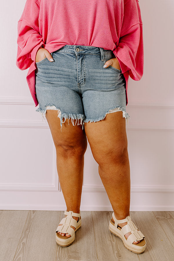 Premium Hazel Midrise Frayed Denim Shorts for Curves