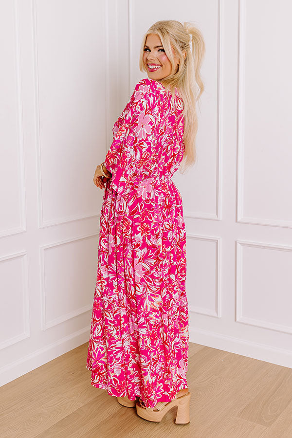 Premium Blossom Breeze Floral Maxi Dress - Hot Pink Curves