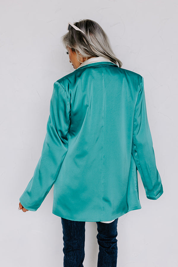 Premium Turquoise Satin Blazer - Ultimate Business Chic