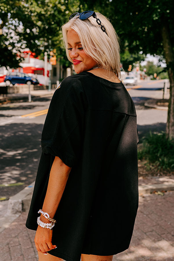 Premium Black Football Sequin Oversized Tee - Ultimate Game Day Style