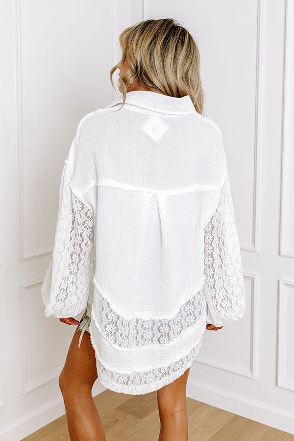 Premium Lace Button-Up Top - White