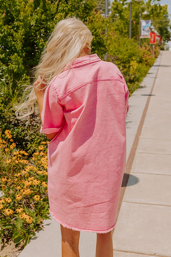 Premium Urban Edge Denim Mini Dress - Pink
