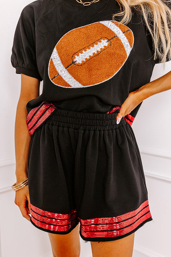 Premium High Waist Sequin Game Day Shorts - Black