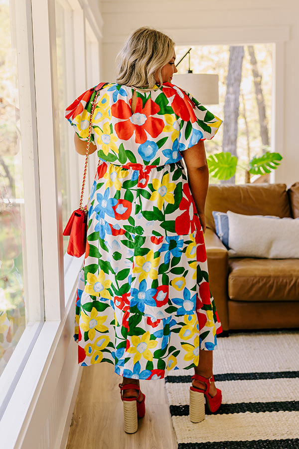 Premium Floral Midi Dress - Porch Swing Sunset Elegance