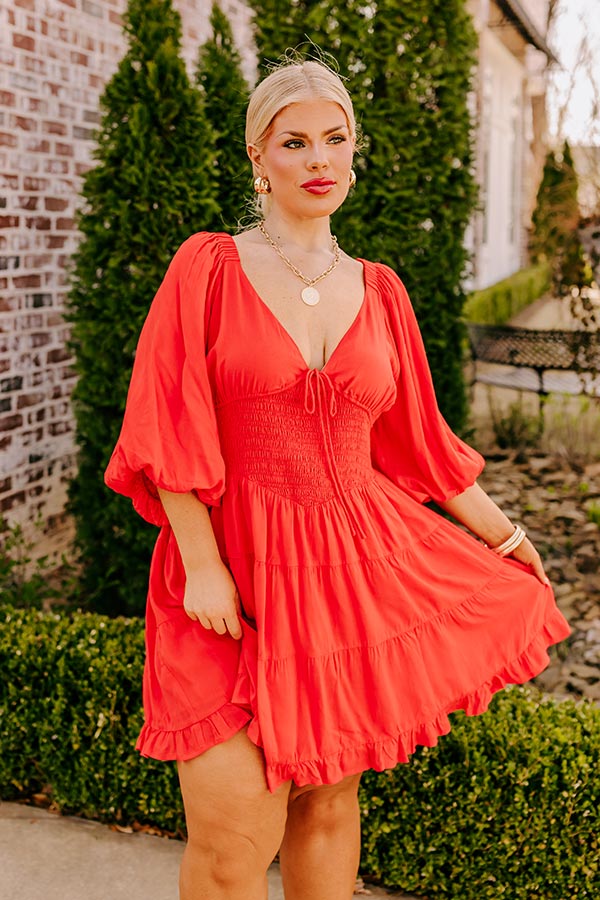 Premium Whispering Muse Smocked Mini Dress - Red Curves Edition