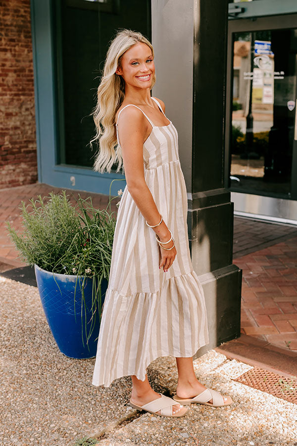 Premium Coastal Striped Midi Dress - Oatmeal