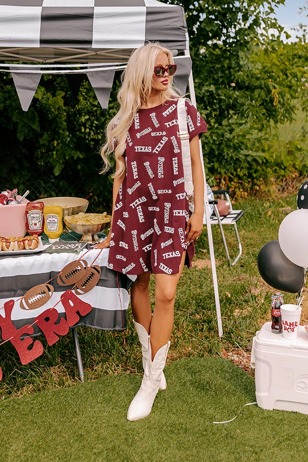 Ultimate Texas Pride Sequin Embroidered Mini Dress in Maroon