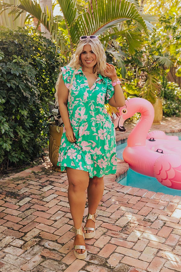 Ultimate Cabana Date Night Floral Dress - Kelly Green Curves