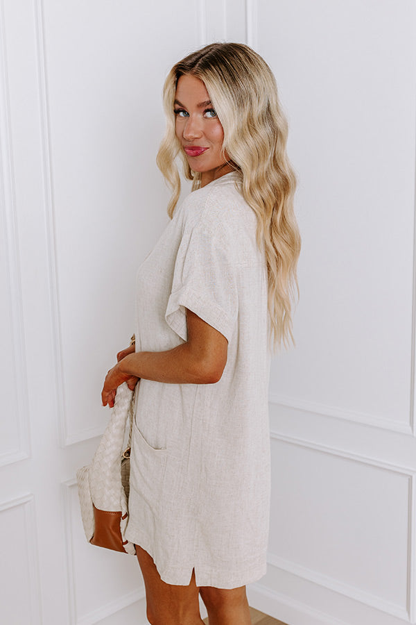 Premium St. Lucia Linen-Blend Mini Dress - Ultimate Seaside Style in Oatmeal