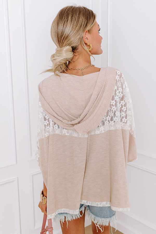 Premium Boho Lace Hooded Top in Iced Latte