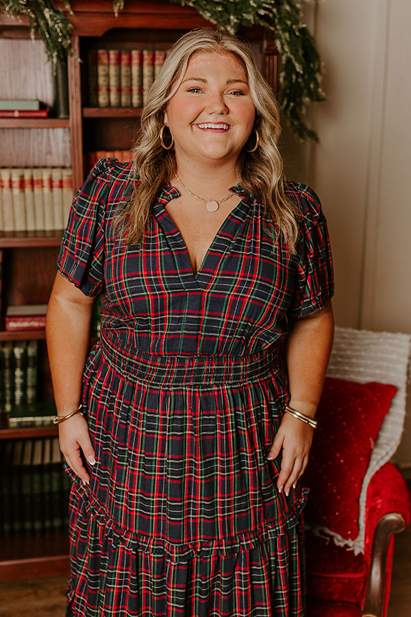 Premium Polished Perfection Plaid Maxi Dress - Navy Curves