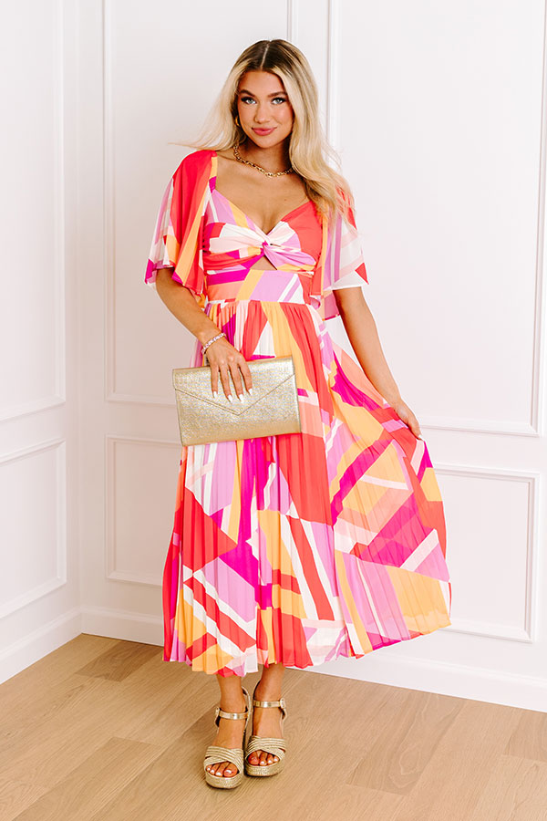 Premium Sunshine & Sorbet Pleated Midi Dress