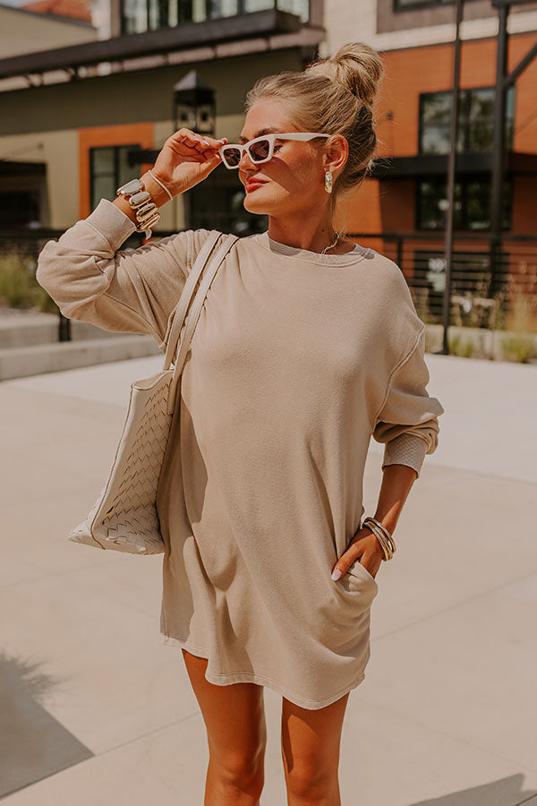 Premium Cozy Classic Sweatshirt Mini Dress - Oatmeal | Ultimate Comfort & Style
