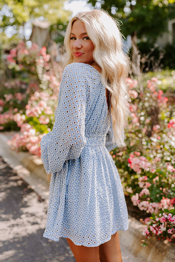 Ultimate Romance In The Air Eyelet Mini Dress - Blue