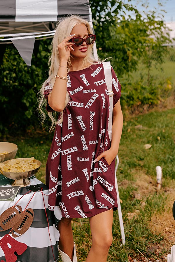 Ultimate Texas Pride Sequin Embroidered Mini Dress in Maroon