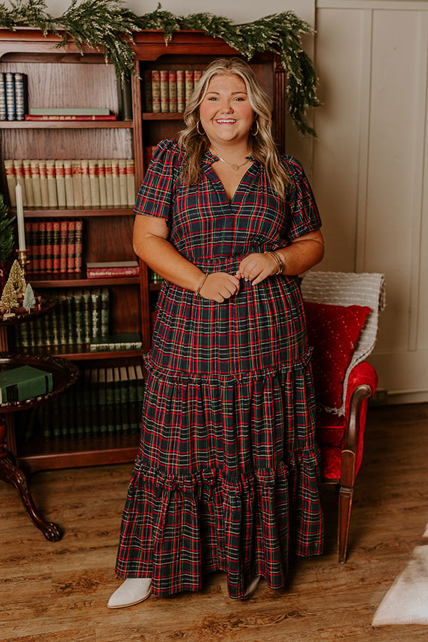 Premium Polished Perfection Plaid Maxi Dress - Navy Curves