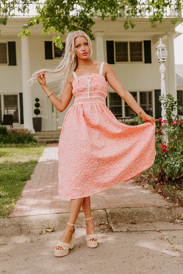 Premium Peach Jacquard Midi Dress - Ultimate Garden Party Style