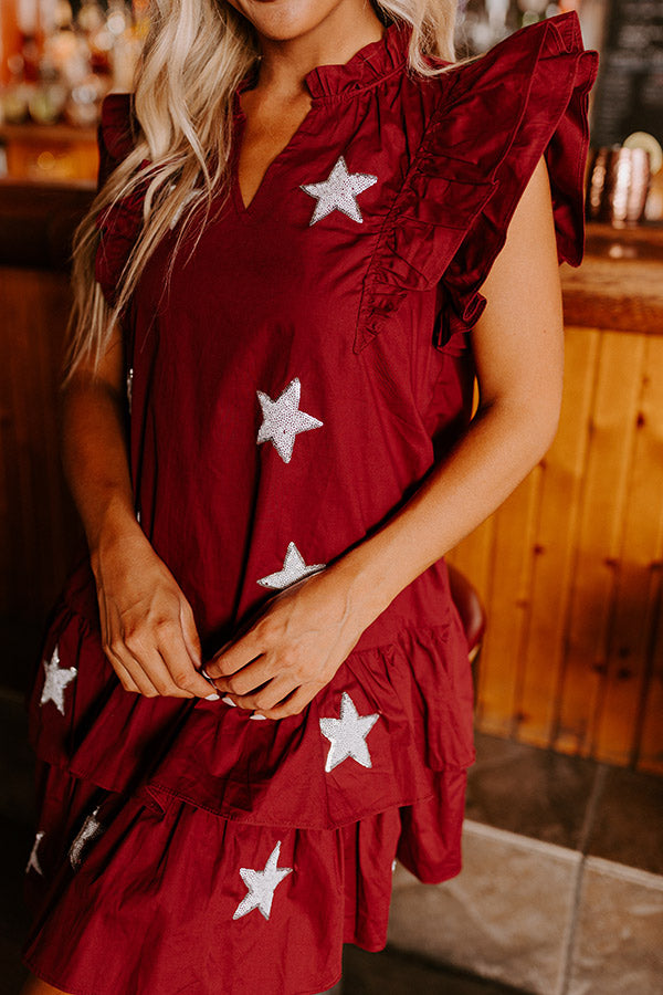 Premium Stadium Glam Ruffle Mini Dress in Maroon