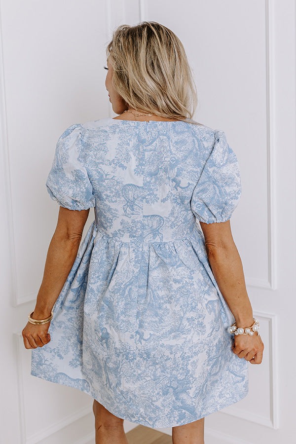 Premium Charm Jacquard Mini Dress in Airy Blue - Ultimate Whimsical Style