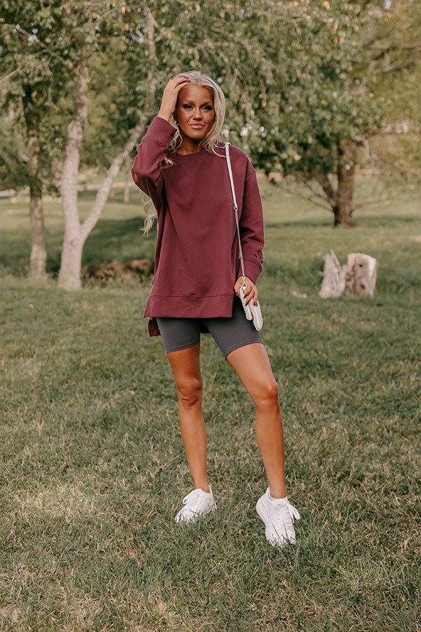 Premium Central Park Stroll Oversized Sweatshirt in Maroon - Ultimate Comfort & Style