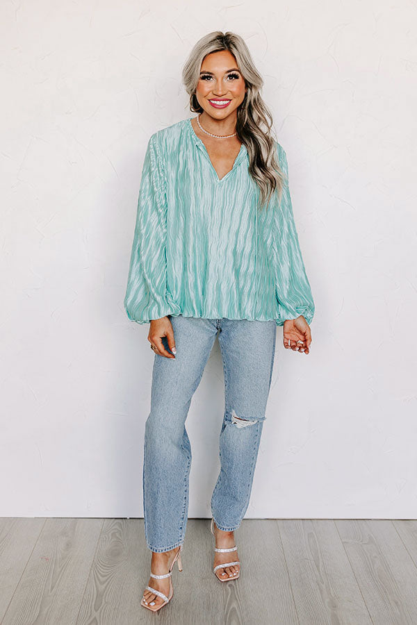 Ultimate Aqua Pleated Shift Top - Premium Statement Piece