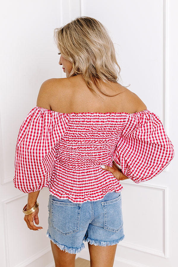 Premium Summer Rhythm Gingham Top - Red & White