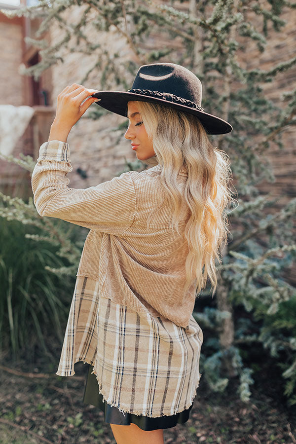 Premium Khaki Corduroy Jacket with Plaid Accents