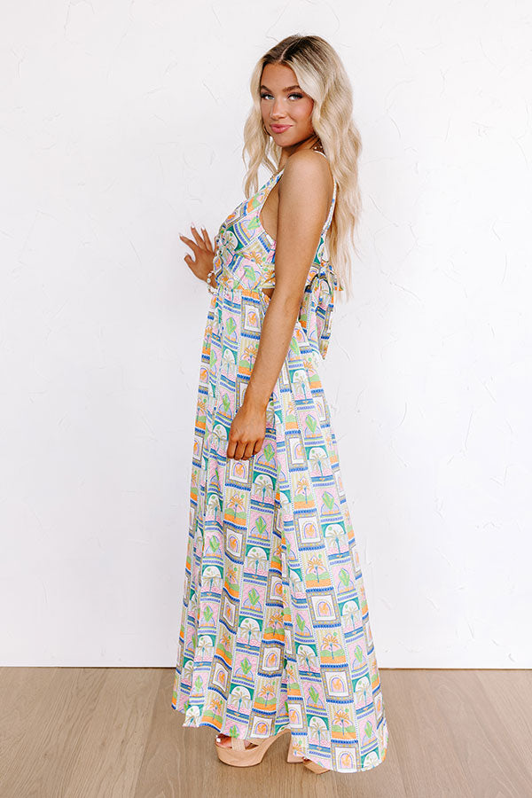 Premium Tropical Elegance Satin Maxi Dress