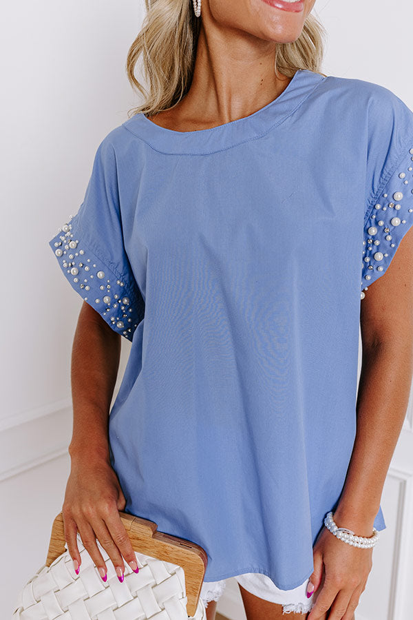 Ultimate Spotlight Delight Pearl Embellished Top in Airy Blue - Upgrade Your Wardrobe