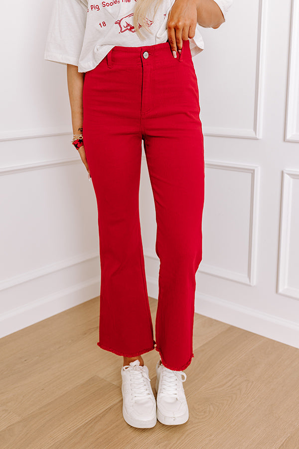 Premium Quinn High Waist Ankle Flare Jeans in Bold Red