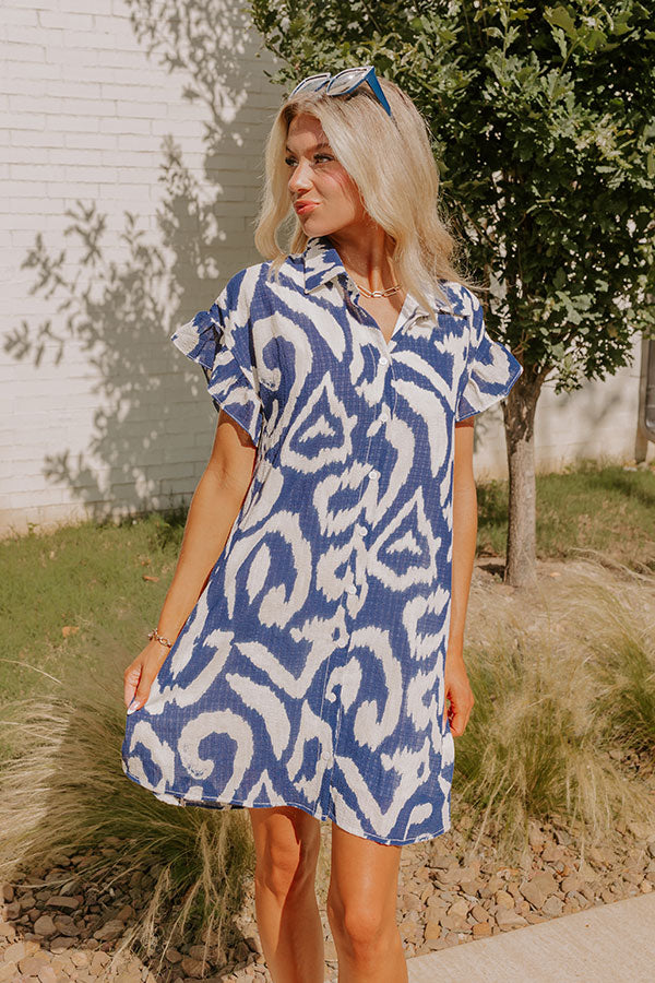 Premium Mediterranean Mosaic Button Down Mini Dress