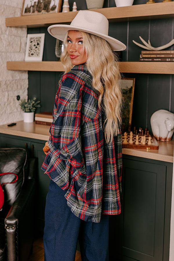 Premium Autumn Charm Flannel Shirt - Navy Plaid