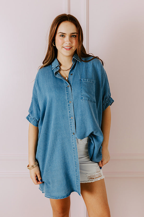 Premium Chambray Tunic Dress - Oversized Medium Wash