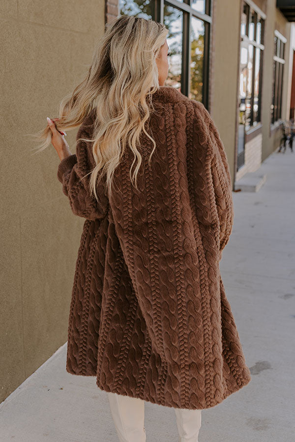 Ultimate Luxe Espresso Faux Fur Coat with Cable Knit Design