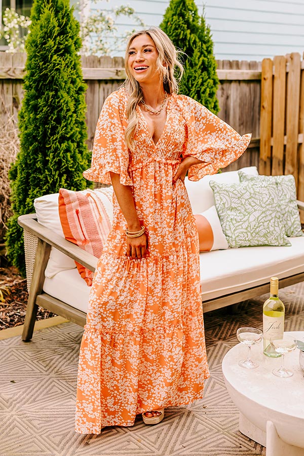 Ultimate Floral Elegance Smocked Maxi Dress in Vibrant Orange